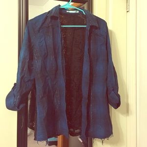 Plaid and skull lace button shirt