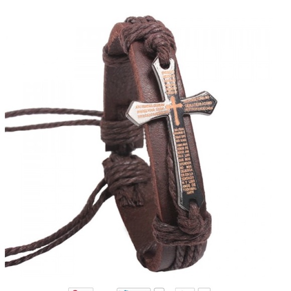 Fashion Jewelry Jewelry - NWT Cool  Bronze Cross All Leather Bracelet