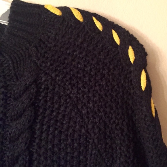 Black Knit Sweater w/Mustard Trim - Picture 3 of 3