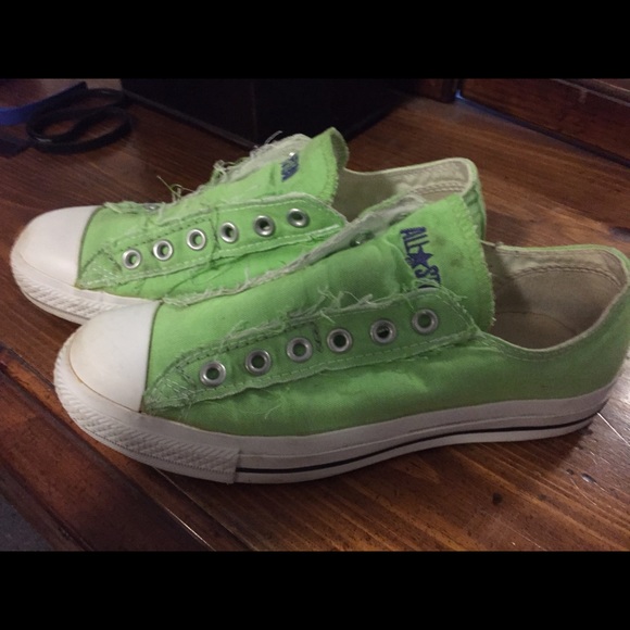 Converse Shoes - Light lime green distressed look converses