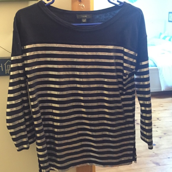 J.Crew Blue and Silver Metallic Stripe Tee - Picture 2 of 4