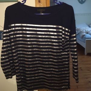 J.Crew Blue and Silver Metallic Stripe Tee