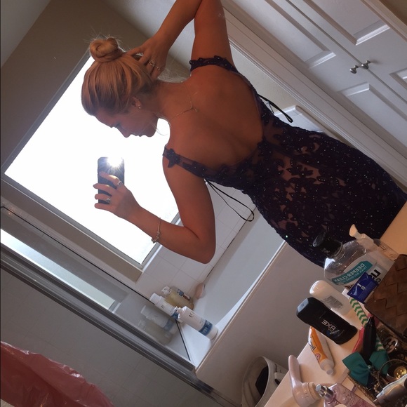 Stunning homecoming deep blue detailed dress - Picture 4 of 4