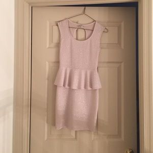 Sparkly cream, tight fitting, dress.