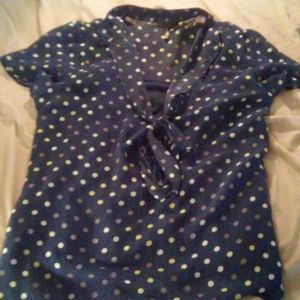 Blue Chiffon w/White Polka Dots Blouse