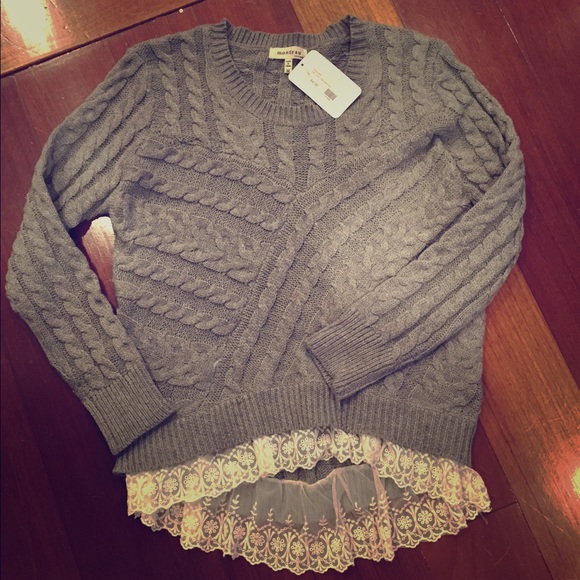 Brand New-With Tags! Grey Knit Lace Detail Sweater