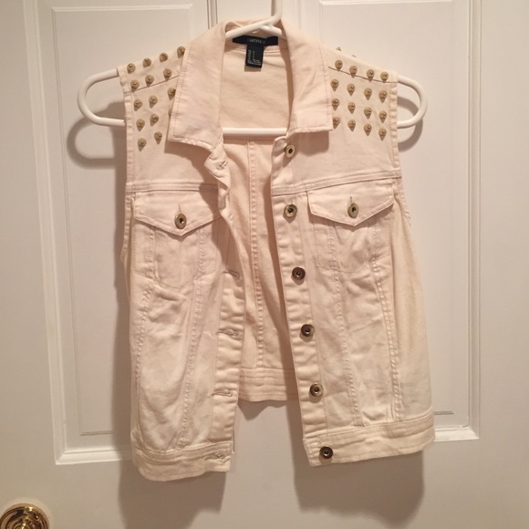 Gold studded white denim vest