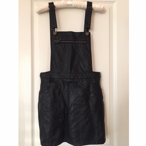 Black Pleather Skirt Overalls
