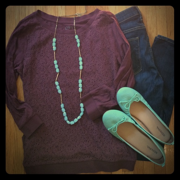 Ann Taylor LOFT long sleeved Cotton lace t-shirt.