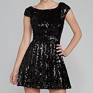 B Darlin capsleeve sequin dress