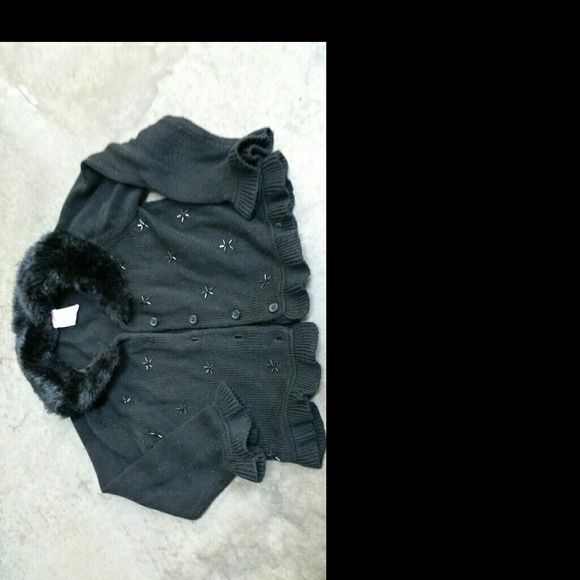 Gymboree girls black sweater w furry collar