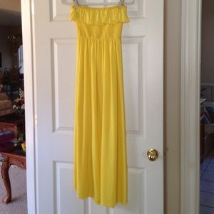 Ruffle Strapless Yellow Maxi Dress