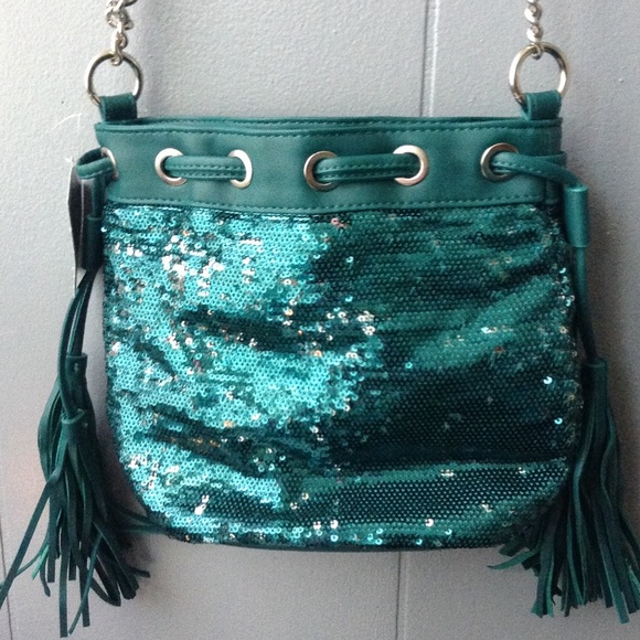 Sequin tassel teal bag