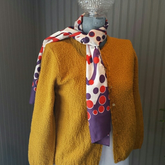 Scarf Vintage Red White Purple made in Japan - Picture 2 of 4