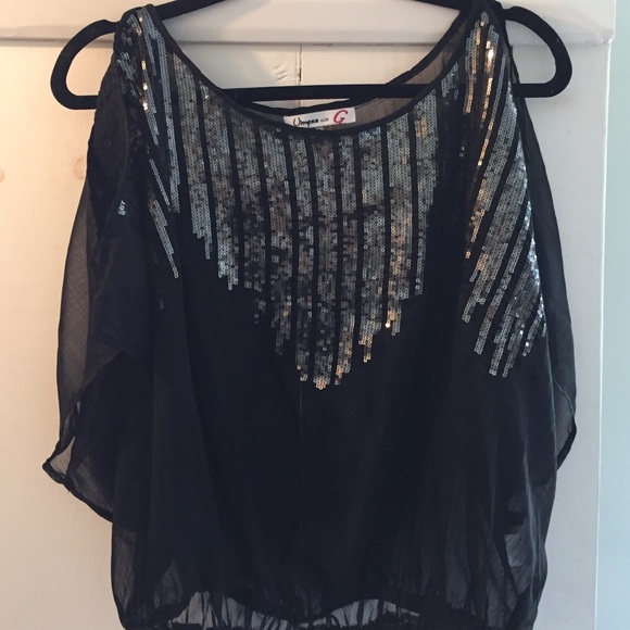 Black chiffon top with sequins. Brand new!