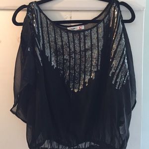 Black chiffon top with sequins. Brand new!