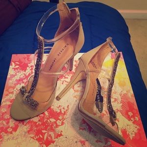 Nude beaded strap heels