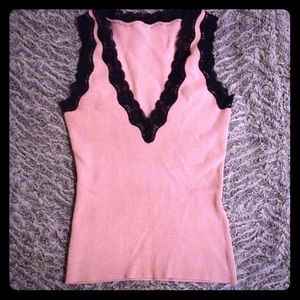 Pink and Black lace vneck Bebe top
