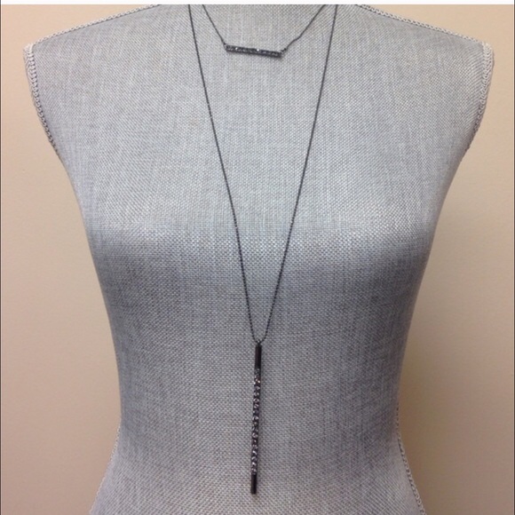 Double Layered Crystal Bar Necklaces, Gun, Gld,Sil-Boutique - Picture 1 of 4