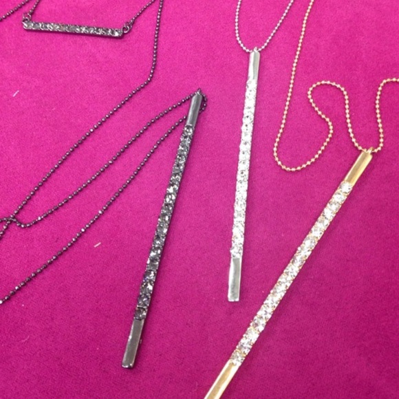 Double Layered Crystal Bar Necklaces, Gun, Gld,Sil-Boutique - Picture 4 of 4