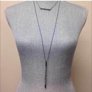 Double Layered Crystal Bar Necklaces, Gun, Gld,Sil-Boutique