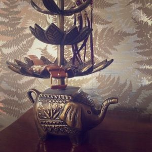 Brass elephant jewelry holder and jewelry