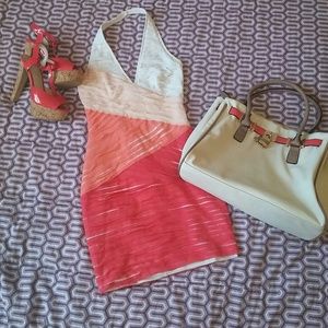 Pink and white bebe halter dress