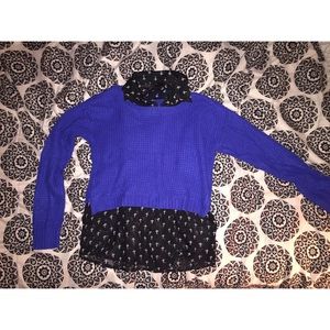 Blue Sweater with Cross Blouse