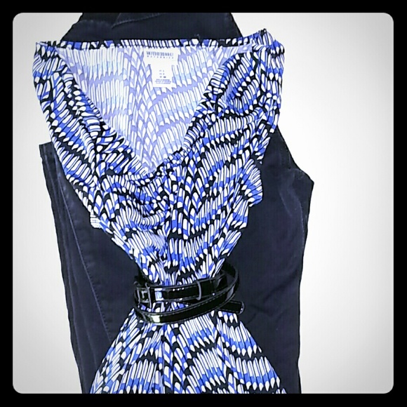 Blue, black and white maternity top with drop neck