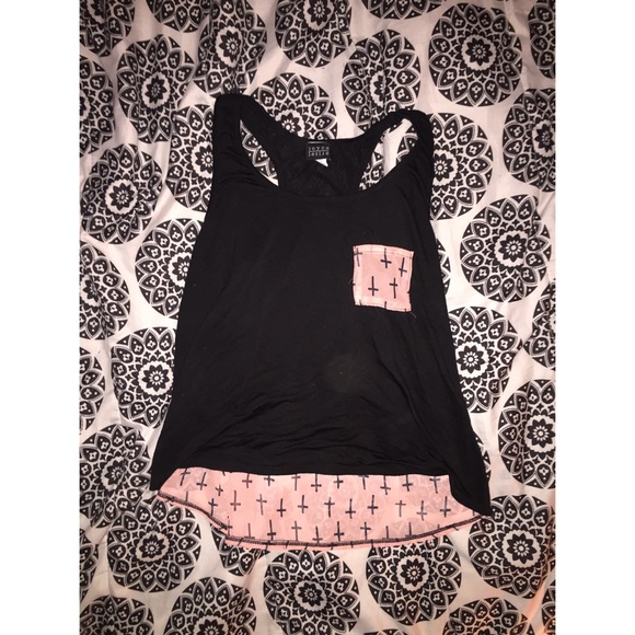 Black and Pink Cross Tank Top