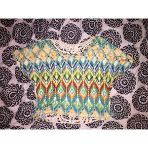 Aztec Crop Top with Lace Back