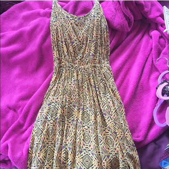 Asymmetrical yellow Aztec dress