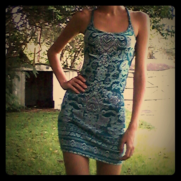 Small Stretch Bodycon Halter Mini Dress Teal Aqua