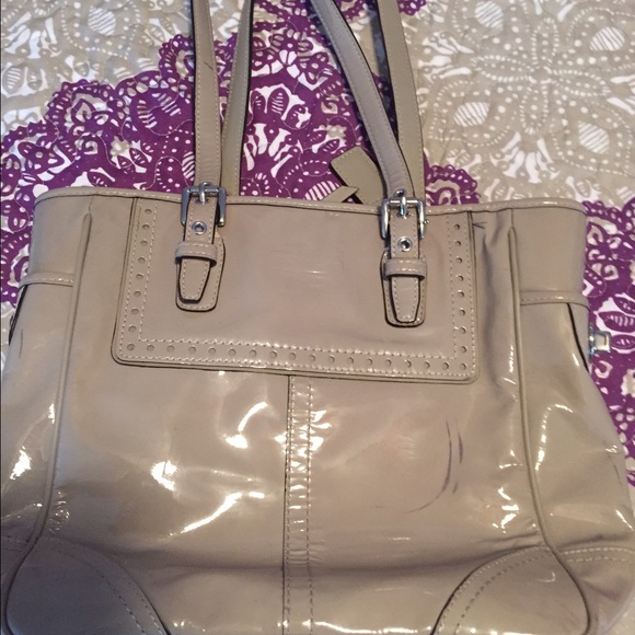 Coach taupe patent leather purse