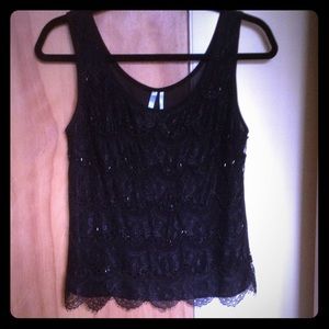 Flowy black sequin chiffon tank top