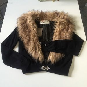 Laureate Lane wool cardigan with faux fur trim