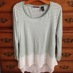 Buckle Mint Green and White Long Sleeve