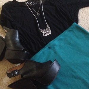 💥Teal & Black Forever 21+ Midi Skirt Bundle💥