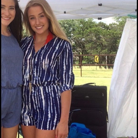 Blue and white tie-dyed striped romper