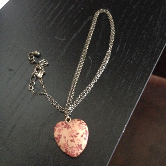Wooden heart with floral pattern necklace