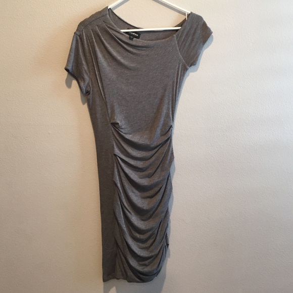 Bebe off the shoulder grey jersey dress