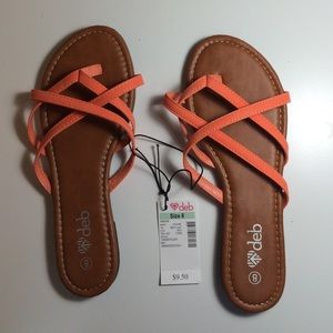 Size 8 coral strap flip flop sandals