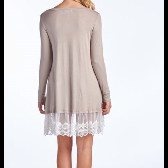 White Lace Hem Beige Top - Picture 4 of 5