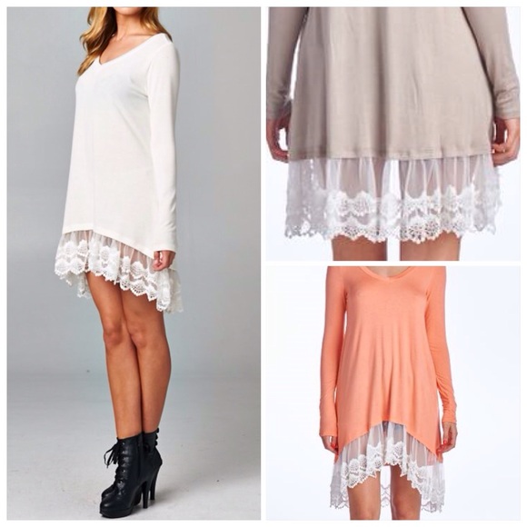 White Lace Hem Beige Top - Picture 5 of 5