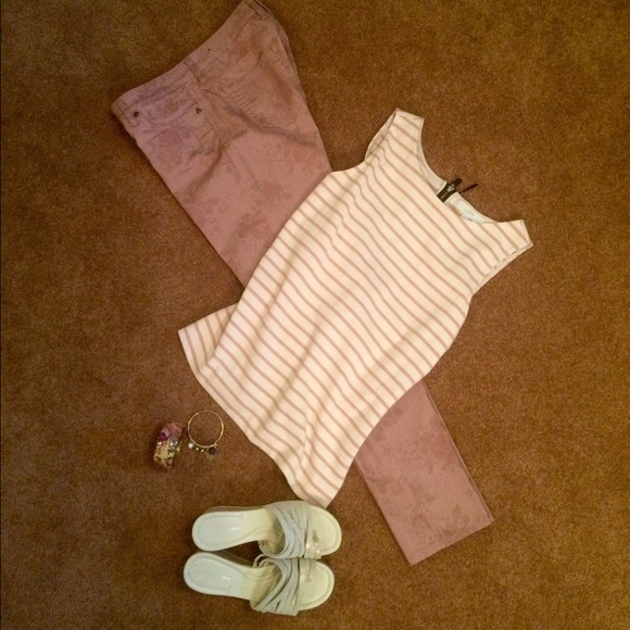 LOFT Tops - LOFT Cream & Pink Striped Tunic NWOT