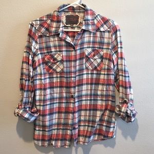 Plaid coral and blue top