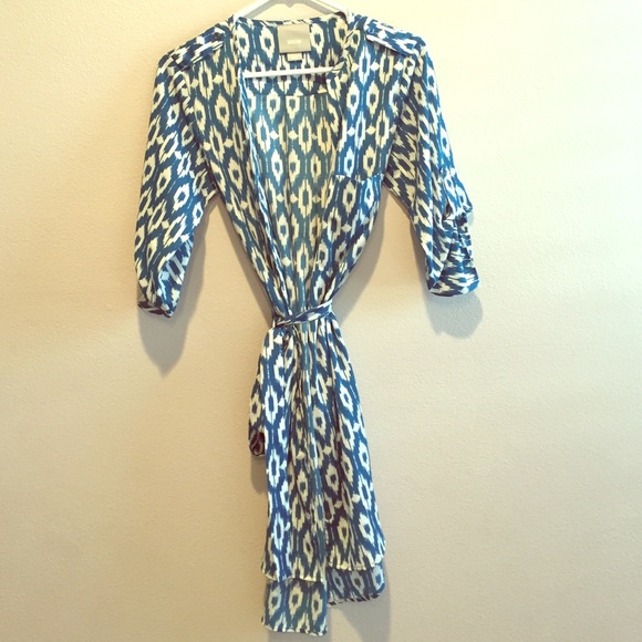 Anthropologie wrap dress blue and white