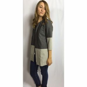 New gray color blocked coat.