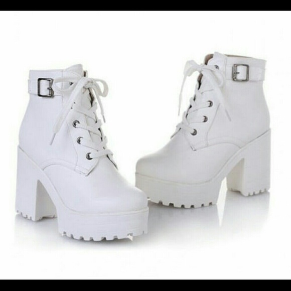 White Chunky Platform Ankle Boots
