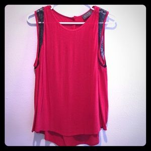 Red and black flowy top